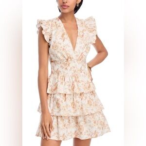 Aqua Cream Mini Dress with Peach Floral Print